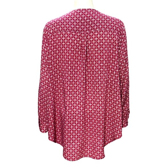 CCC Boho Chic Long Sleeve Geometric Print Red White Tunic Elegant Blouse Medium - Picture 3 of 6